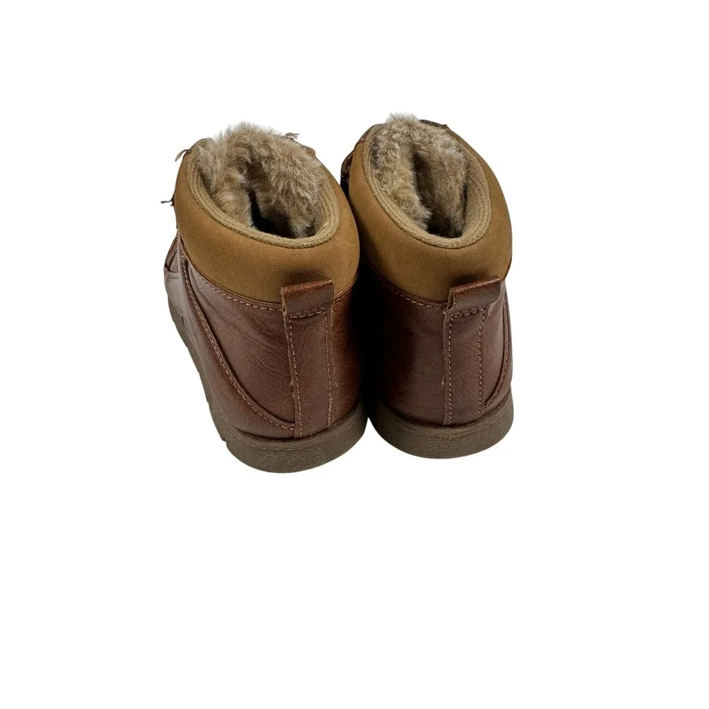 OshKosh Bgosh Banyan Brown Faux Leather Faux Fur Lined Ankle Boots Kids Size 3M